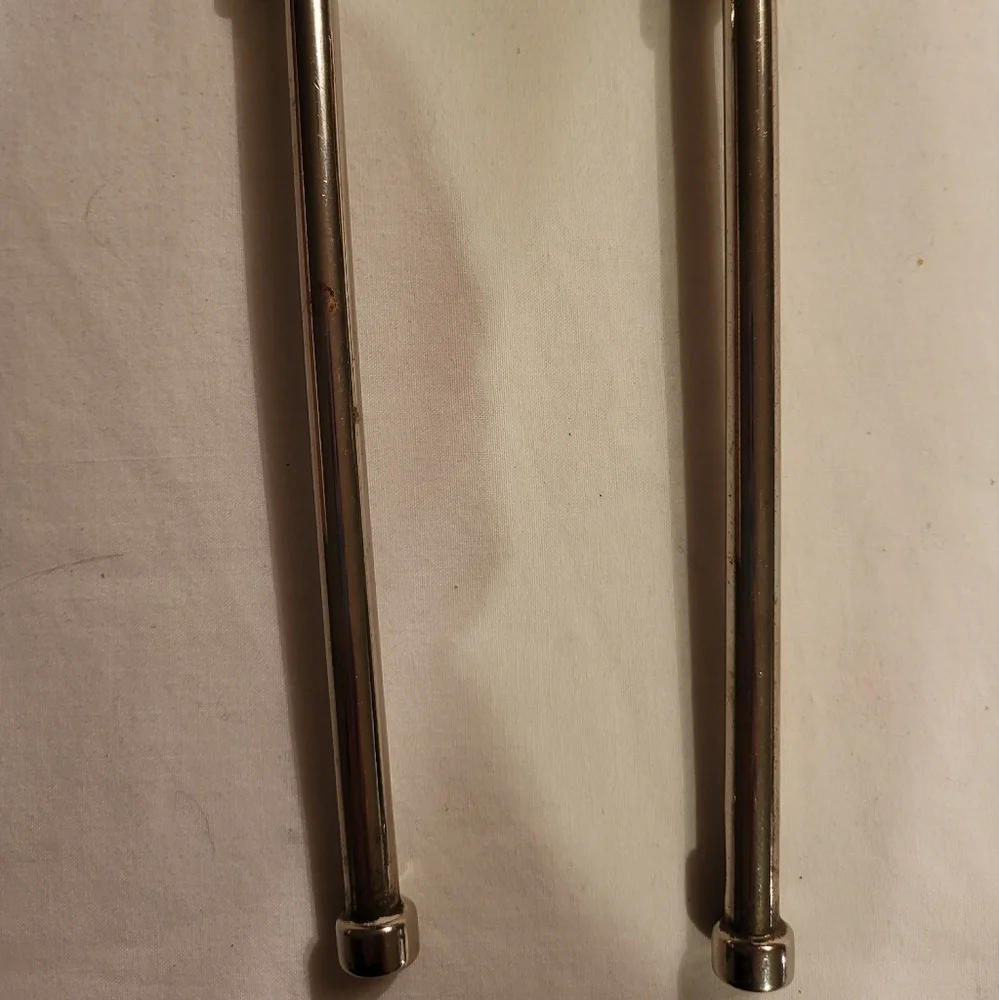 Mid Century Modern MCM Chrome Slim Round Handled Serving Fork & Spoon Se…